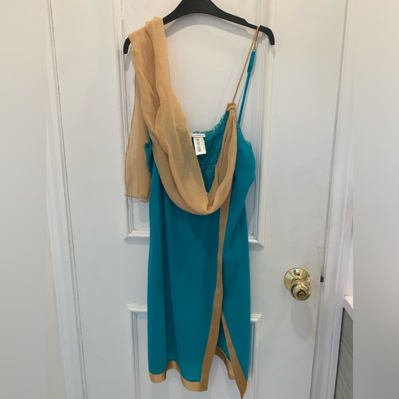 La Perla Teal and Tan Lace midi Slip Dress - Picture 3 of 8
